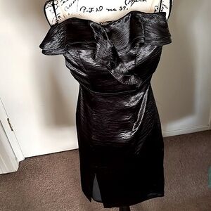 Express Sleek & Shiny Black Strapless Dress. Size 0. Never Worn.